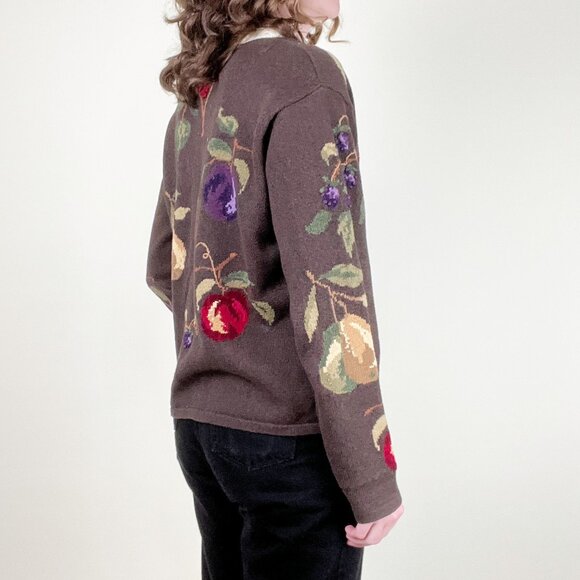 Vintage Novelty Knit Fruit Cardigan Sweater Silk Cotton Whimsical Cottagecore - Picture 3 of 14